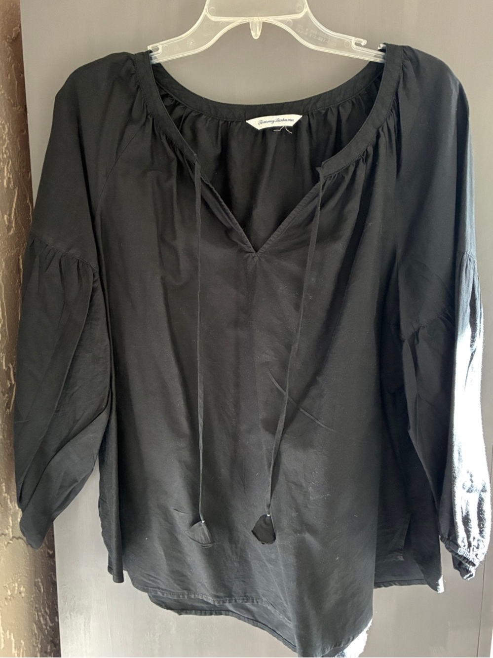 Tommy Bahama Black Peasant Tunic with Tie Neck